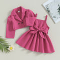 Terno Outfits For Kids Girl Fall Outfits Sleeveless Belted Dress + Double Breasted Trench Coat Set 0-4Years. 