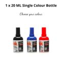 1 x White Board Marker Pen Refill Ink Bottle 20ml Each - Red Blue Green Black. 