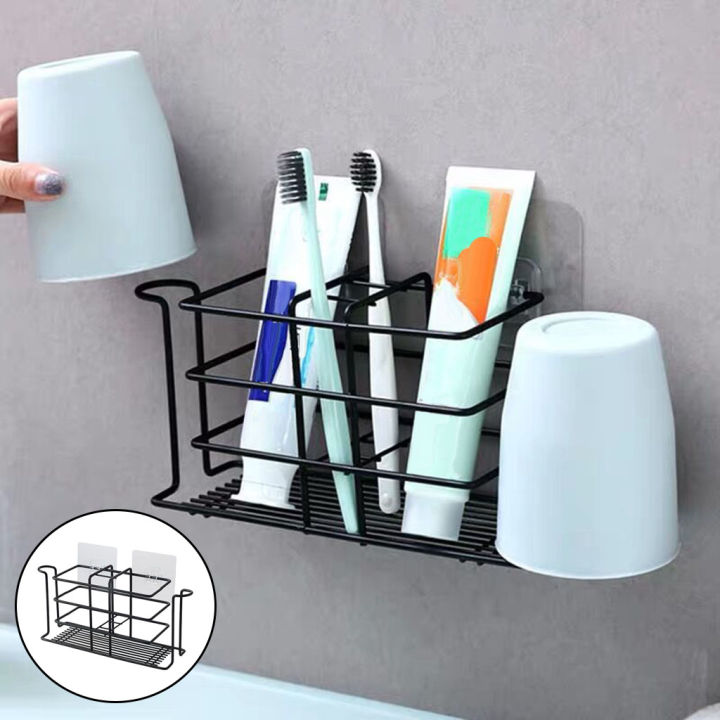 Wall Mount Toothbrush Multifunctional Holder Hold Toothpaste And Brush ...