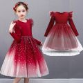 Girls Dresses for Spring Autumn 3 to 8 Year Winter Long Sleeve Dress for Girl Kids Red Christmas New Year Party Princess Dress. 