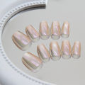 30Pcs Handmade Fake Nail Gradient Cat Eyes Short Press On Nails For Nail Art MOYAO. 