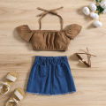 Girls Clothing Sets Summer Top And Denim Skirt Birthday 2pcs Little Girl Outfits. 
