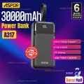 ASPOR A317 30000mAh  22.5W High Speed Built in Cable Power Bank. 
