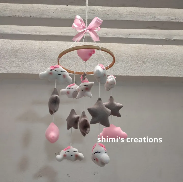 cot mobile for a baby girl, clouds and Stars  Baby cot Mobile