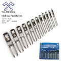 Hollow Leather Hole Punch Set - 12pcs - 1/8"-3/4" - Imperial-Inches. 