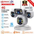 ITECH 4G SIM 4 Lens Security Camera! 20MP Crystal Clear, 12X Zoom, WiFi Outdoor Mini Cam with Spotlight & Siren Alarm HISEE 4F. 