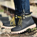 【BestGO】Caterpillar Men Steel Toe Plain Soft-Toe Work Shoes Couple Cowhide Classic Martin Boots for Men Women Size 35-46. 