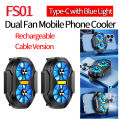 Dual Fan Mobile Phone Radiator Plug-in/Rechargeable Portable Game Heat Sink Air Cooling Type-C for IOS PUBG Game Cooler. 