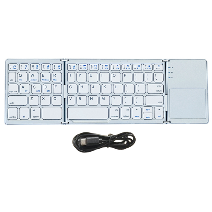 Bluetooth Keyboard Folding Wireless Keypad Touchpad for IOS/Android/ Tablet Mobile Phone Keyboard Easy Install Silver