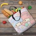 【ALLGOOD】Sanrio Little Twin Stars Ladies Fashion Printed Canvas Tote Bag With Zipper Casual Shopper Bags For Women Shoulder Bag. 