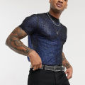Yfashion Men Cotton Mesh See-through Fishnet T Shirt Fashion  Fit Short Sleeve Nightclub Wear Shirt Party Bottoming Tops color. 