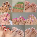 24Pcs/Box Fake Toenails French Line Glitter False Toe Nails Art Detachable Press On Toenails Acrylic Manicure Toe Tip ZHANGNA. 