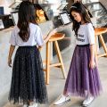 Girl's Miniskirt Mid-Length 2024 Summer New Middle and Big Children Korean Style Starry Skirt Overknee Dress Mesh Skirt. 