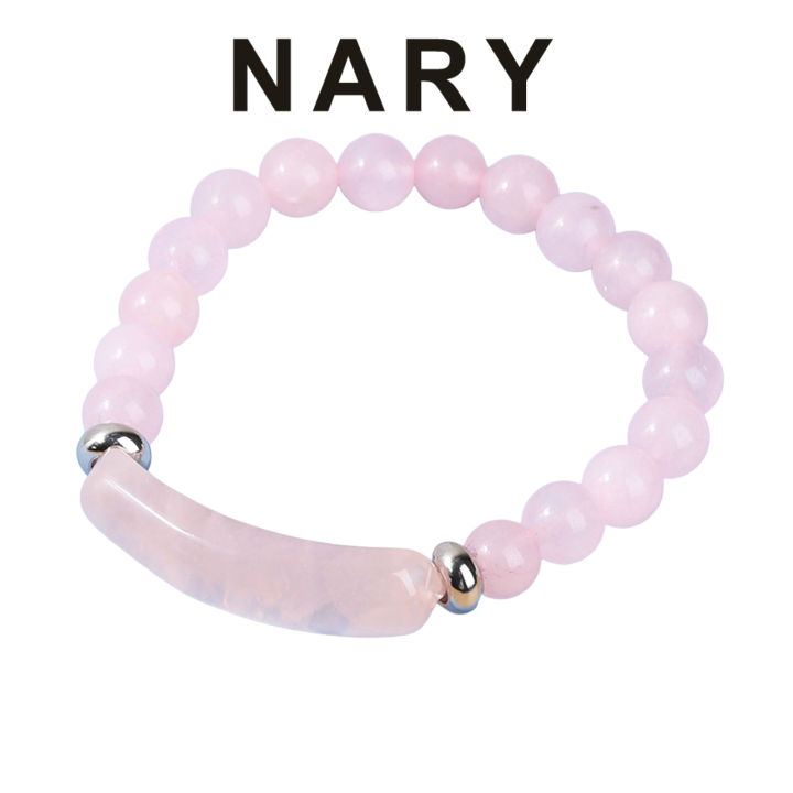 Women Bracelet 8mm Round Beads Natural Stones Elegant Pink Faux Crystal Bridge Ladies Bracelet Fashion Jewelry