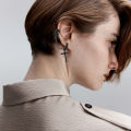 【ETOP】1Pc Black/Silver Punk Stainless Steel Earrings Metal Chain Double Cross Pendents Earring Gothic Jewelry Unisex. 