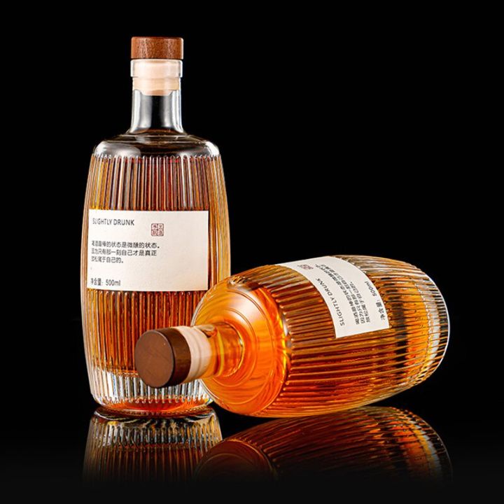 500ml Stripe Glass Bottle with Wooden Stopper Home Bar Liquid Storage ...