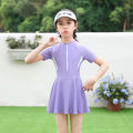 Children's Swimsuit Girls' New Middle and Big Children Korean Style Conservative Skirt Swimsuit Hot Spring Quick-Drying Split Swimsuit Girls'. 