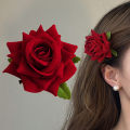 Retro Red Pink Rose Flower Classy Elegant Fashionable Hairpin Side Clip Hair Accessories. 