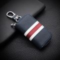 Leather Striped Zipper Bag Car Key Case Universal Personalized Customized Remote Control Case for Men and Women (Blue). 