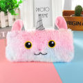 Winter Rainbow Fluffy Pencil Case Kids Cute Plush Pencil Pouch For Girls. 