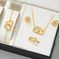 5PCS/Set Heart Shaped Jewelry Sets Of Ring Earrings Necklace For Women Elegance Rhinestone Double Heart Jewelry Fengshi. 