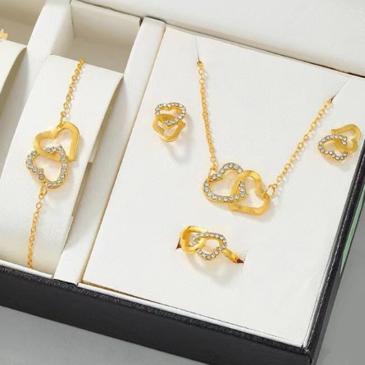 5PCS/Set%20Heart%20Shaped%20Jewelry%20Sets%20Of%20Ring%20Earrings%20Necklace%20For%20Women%20Elegance%20Rhinestone%20Double%20Heart%20Jewelry%20Fengshi%20-%20Image%205