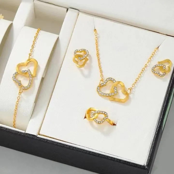 5PCS/Set%20Heart%20Shaped%20Jewelry%20Sets%20Of%20Ring%20Earrings%20Necklace%20For%20Women%20Elegance%20Rhinestone%20Double%20Heart%20Jewelry%20Fengshi%20-%20Image%205