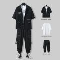 Three-Piece Men's Clothing Summer Suit Korean Fashion Junior High School Boys Clothes All-Matching and Handsome Leisure Cargo Pants. 