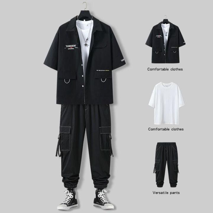Three-Piece%20Men's%20Clothing%20Summer%20Suit%20Korean%20Fashion%20Junior%20High%20School%20Boys%20Clothes%20All-Matching%20and%20Handsome%20Leisure%20Cargo%20Pants%20-%20Image%203