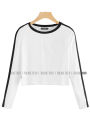 White Reglan Sleeve Black Contrast Lined Women Crop Top T Shirts | Tt9067 , crop top for women. 