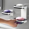 Soap Box Suction Cup Wall-mounted Double-layer Drainage Soap Rack Bathroom Storage Rack Creative Toilet Perforated Soap Rack. 