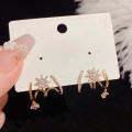 1 Pair Ear Studs Claw 3 Rows Elegant Temperament Golden Gift Hypoallergenic Bling Rhinestone Star Women Earrings Fashion Jewelry. 