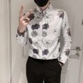 Handsome Fashion Brand Men's Shirt Slim Fit All-Matching Comfortable Cold Breathable Square Collar Printed Shirt Spring and Autumn Summer Korean Style Shirt. 