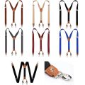 Cowhide Leather Suspenders 2.5cm Width 4 Hooks Men/Women Suspender Y Back Adjustable Retro Elastic Trouser Braces. 