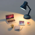 1:12 Dollhouse Miniature Laptop Phone Tablet Desk Lamp Pencil Book Cup Desk Set Model Home Decor Toy Doll House Accessories MJK. 