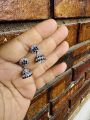 silver color small cute jimiky drop earring with multi and red, green, blue, maroon stone for women and girl. 