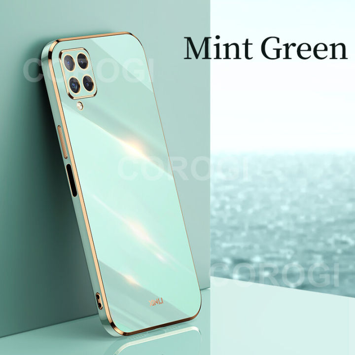 For Samsung Galaxy A12 Back Cover Luxury 6D Plating Square Frame Shiny Case Camera Lens Protection Soft Silicone Mobile Phone Cases