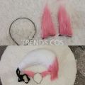 Yae Miko Plush Tail Ear Wig Pink Fox Handmade Cosplay Props Pink Fox Ears Tail Wig. 