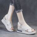 Women's Soft Leather Wedge Sandals2023Summer New Platform Mid Heel Non-Slip Peep Toe Shoes for Women. 