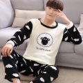Coral Velvet Pajamas Men's Winter Thickened Velvet Padded Spring, Autumn and Winter Men's Flannel Home Wear Winter Men Suit. 