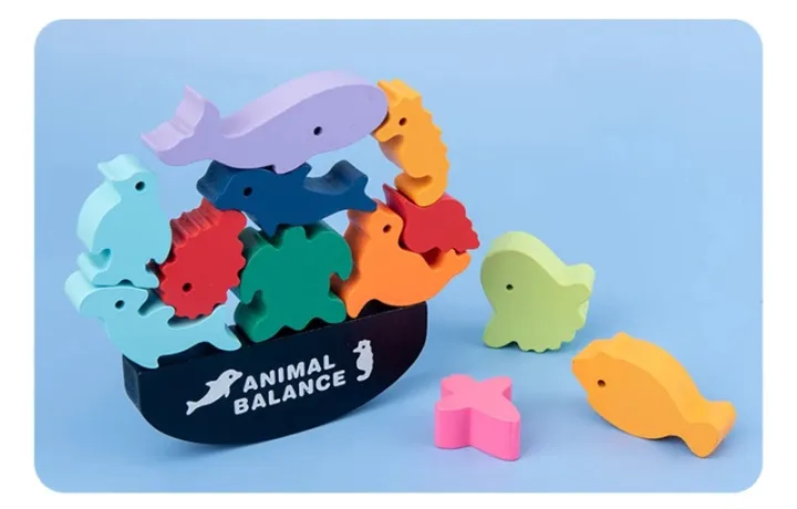 【Qian poem li Store】Wooden Balance Blocks Toys Children Animal Building ...