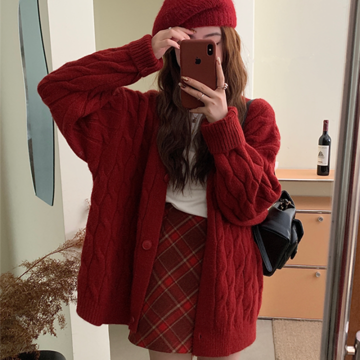 Christmas%20New%20Year%20Red%20Sweater%20Coat%20for%20Women%20Autumn%20and%20Winter%202024%20New%20Popular%20Idle%20Style%20Knitted%20Cardigan%20High%20Sense%20-%20Image%204