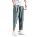 bellylady Men Pants Solid Color Cotton Blended Casual Loose Straight Trousers For Spring Summer. 