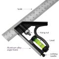 30cm Stainless Steel Angle Ruler Woodworking Measuring Tools Set Precise Aluminium Durable Adjustable Combination Spirit Level. 