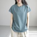 Casual Labeling Retro Short SleeveTT-shirt Women's Loose Slimming Temperament Youthful-Looking Hollow Bottoming Shirt Spring and Summer Top Women's. 