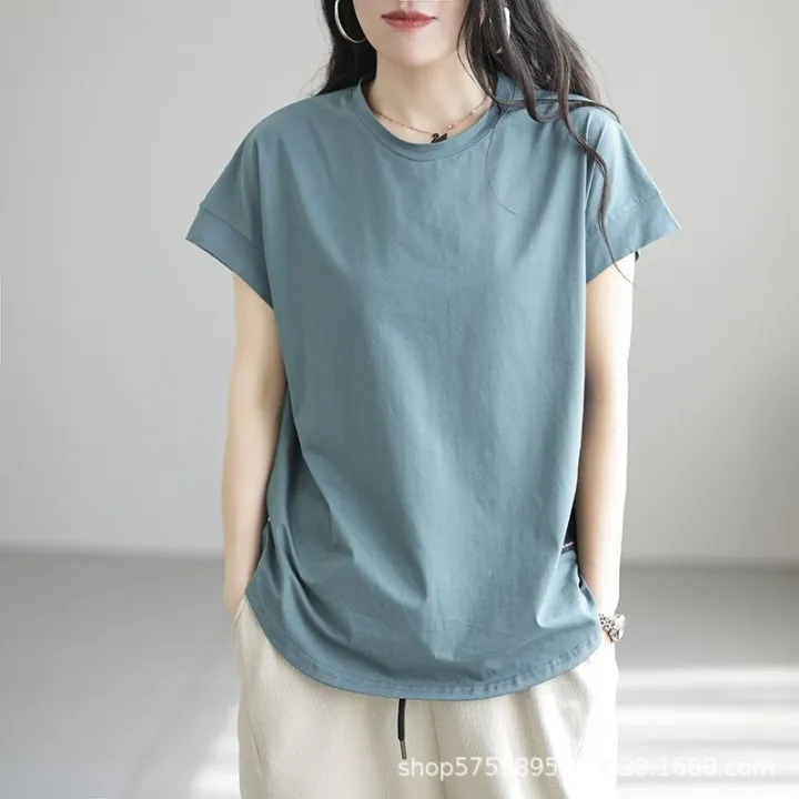 Casual%20Labeling%20Retro%20Short%20SleeveTT-shirt%20Women's%20Loose%20Slimming%20Temperament%20Youthful-Looking%20Hollow%20Bottoming%20Shirt%20Spring%20and%20Summer%20Top%20Women's%20-%20Image%202