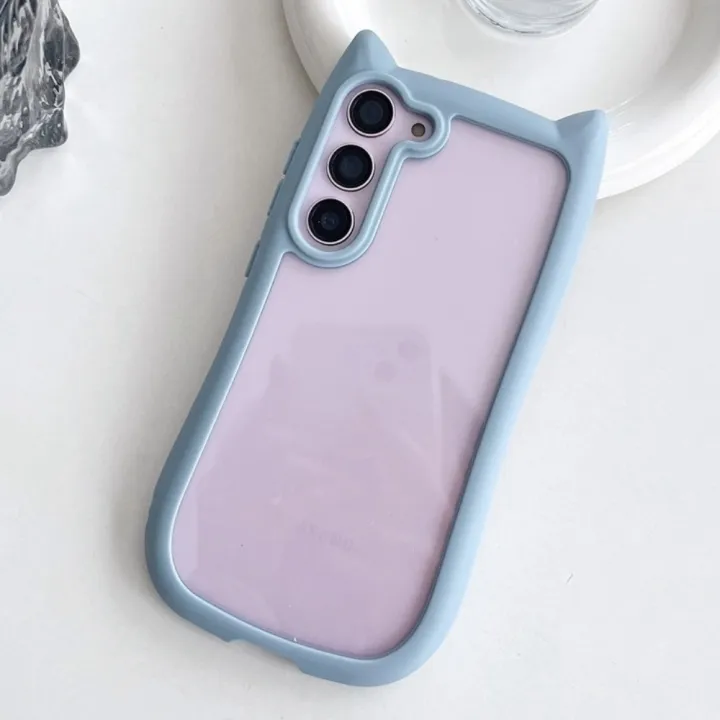 Korean%20Cute%20Candy%20Color%203D%20Cat%20Ears%20Transparent%20Case%20Samsung%20Galaxy%20S25%20S24%20S23%20Ulra%20Plus%20Kawaii%20Shockproof%20Soft%20Border%20Cover%20-%20Image%207