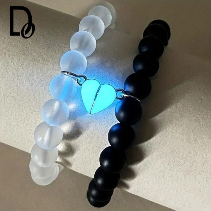 2Pcs/Pair Love Men and Women Luminous Couple Bracelet Romantic Love Beads String Love Luminous Crown Bracelet Gifts