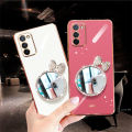 For Samsung Galaxy M02s Back Cover + Bowknot Makeup Mirror Fashion Shiny Plating Square Bumper Bling Girls Phone Case Soft TPU Silicone Shockproof Back Cover. 