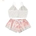 Ethereon Lace Camisole Pajama Set Lace Vest Satin Shorts Set for Women Backless Sleepwear Homewear Adjustable Strap Camisole Shorts Set. 